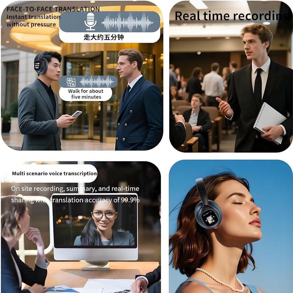 Auriculares HY-X1 Pro con IA, Pantalla táctil móvil, traductor de 115 Idiomas en Tiempo Real, Bluetooth 6.0 y cancelación de Ruido for Viajes y Negocios.