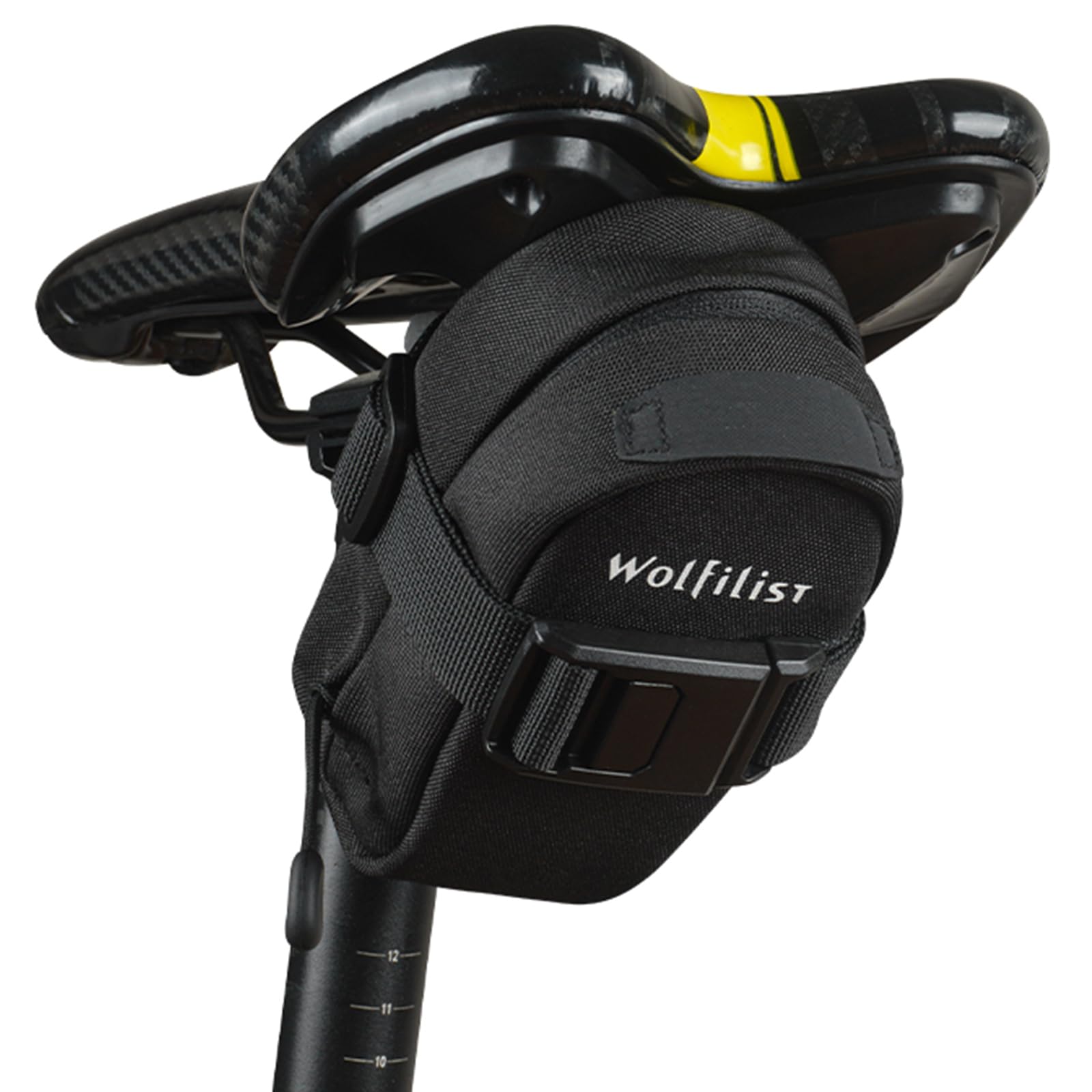 WOLFILIST Magnetic Bike Saddle Bag - [ 1s Quick Install and Remove] Wedge Seat Pack with Fast Magnetic Buckle for Under Seat Storage on Road & Mountain Bicycles