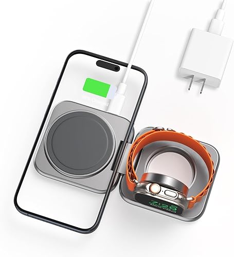 Miniatura 8 de KUXIU - Mini cargador inalámbrico plegable 2 en 1 para Apple, estación de carga magnética de aleación de aluminio compatible con iPhone