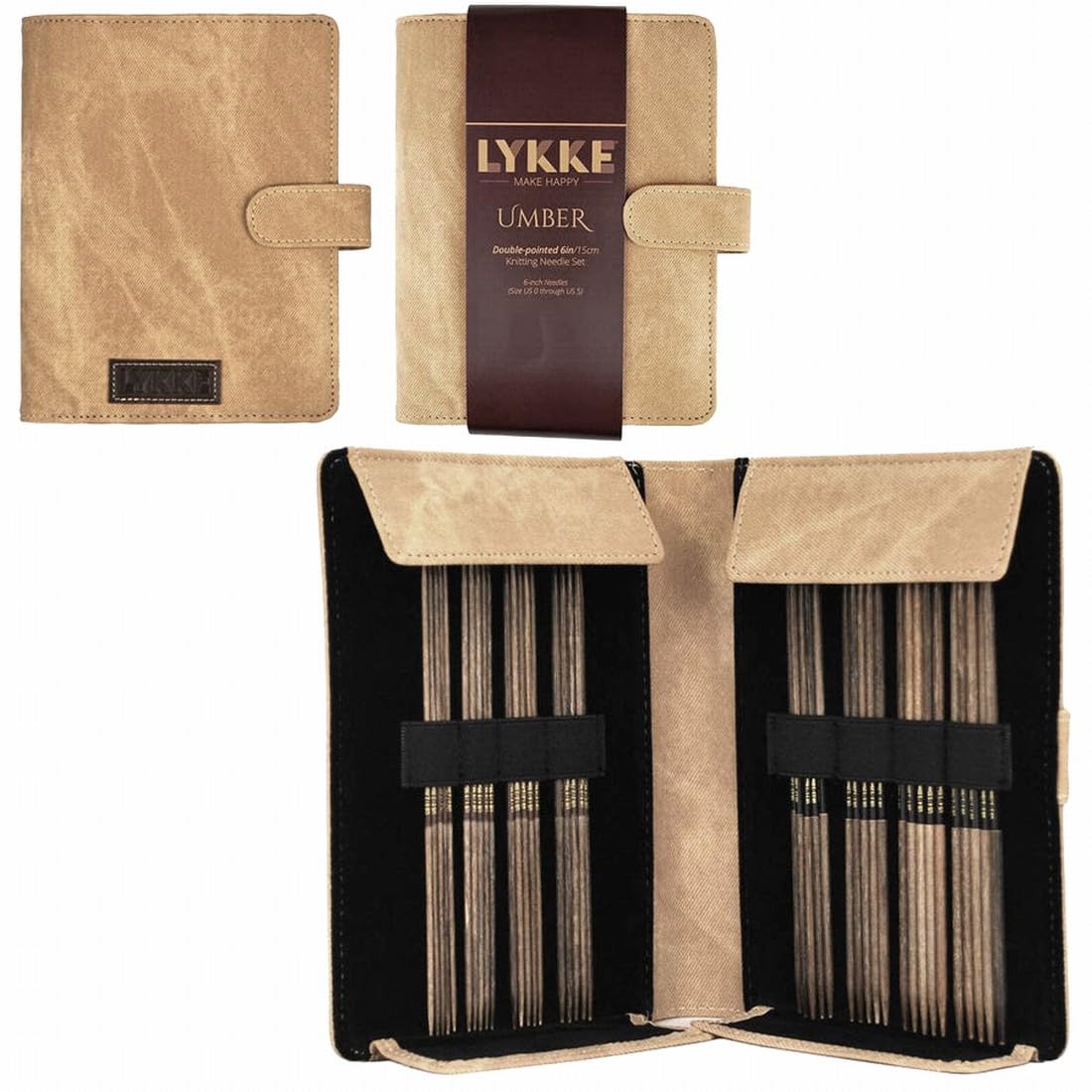 Lotus Yarns Lykke Stricknadel-Set, 15,2 cm, Doppelspitze, glatt und bequem, US 0–5 (Umber)