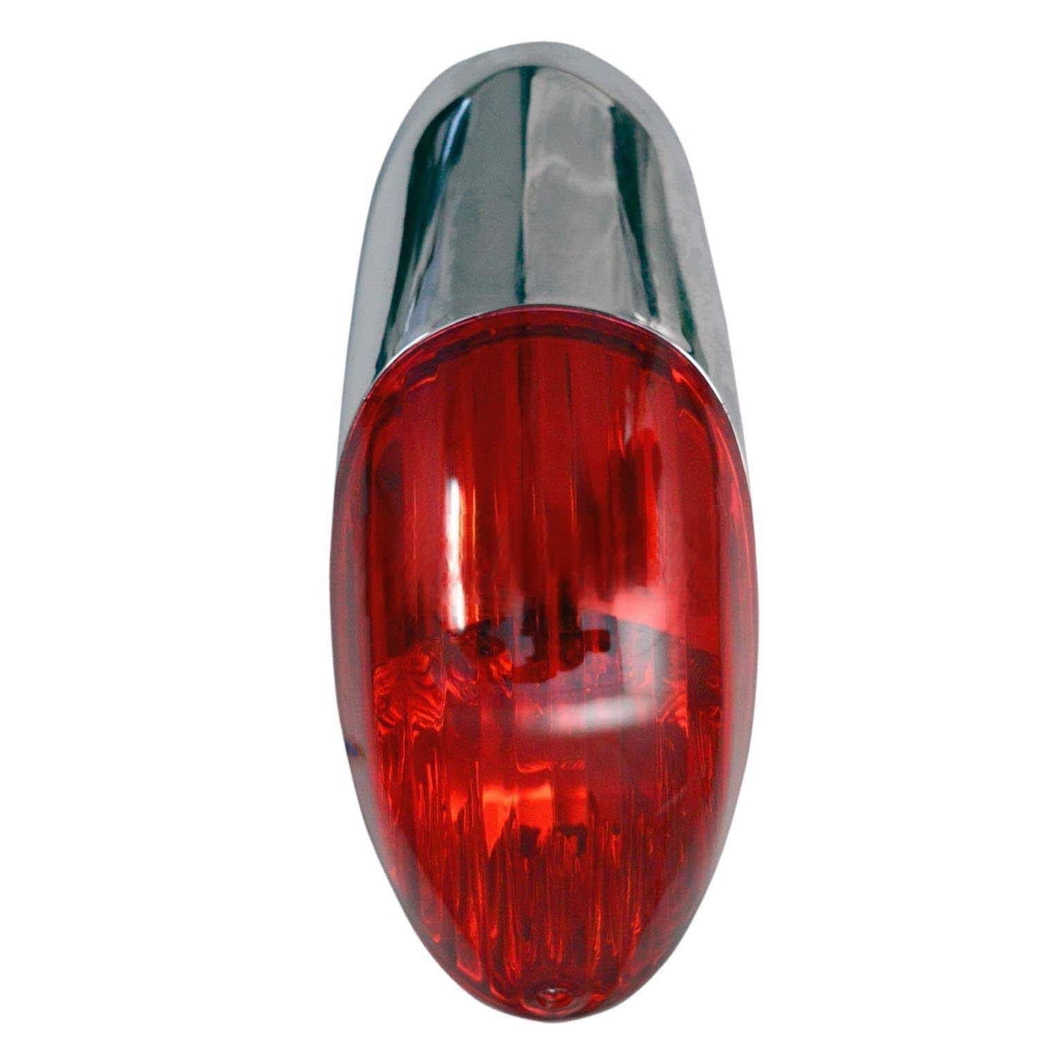 OZANGO HGX6 Bike Universal LED Oval Shape Tail Light Red Glass Tail/Brake Light Assembly Chrome