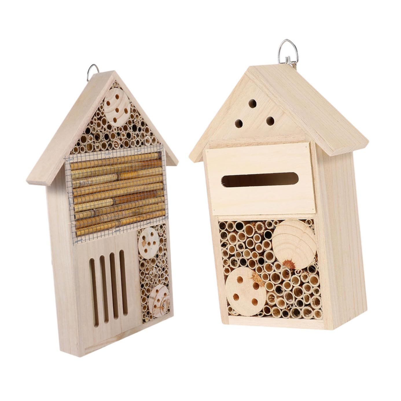 FOMIYES 2 Stück Insektenhaus Bienenhaus aus Feuchtigkeitsbeständigem Holz Garten Dekoration und Nisthilfe zum Aufhängen Wildbienenhotel für Garten und Terrasse (12x7x23cm 19x4x35 cm)
