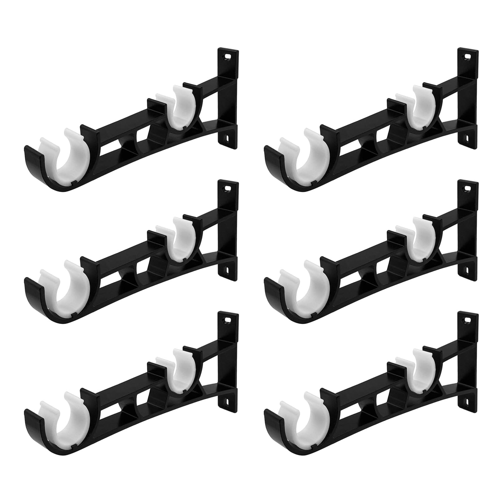 Multipurpose Black Double Curtain Poles Brackets Wall Fixtures Metal Drapery Rails Holders Hook for 25mm Rods Set of 6 Curtain Poles Wall Brackets