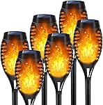 Outdoor Solar Lights, 6Pack Solar Torch Light with Flickering Flame, Halloween Lights Outdoor for Halloween Decor, Flame Torches for Outside, Luces Solares para Exteriores Pathway Yard Garden Decor