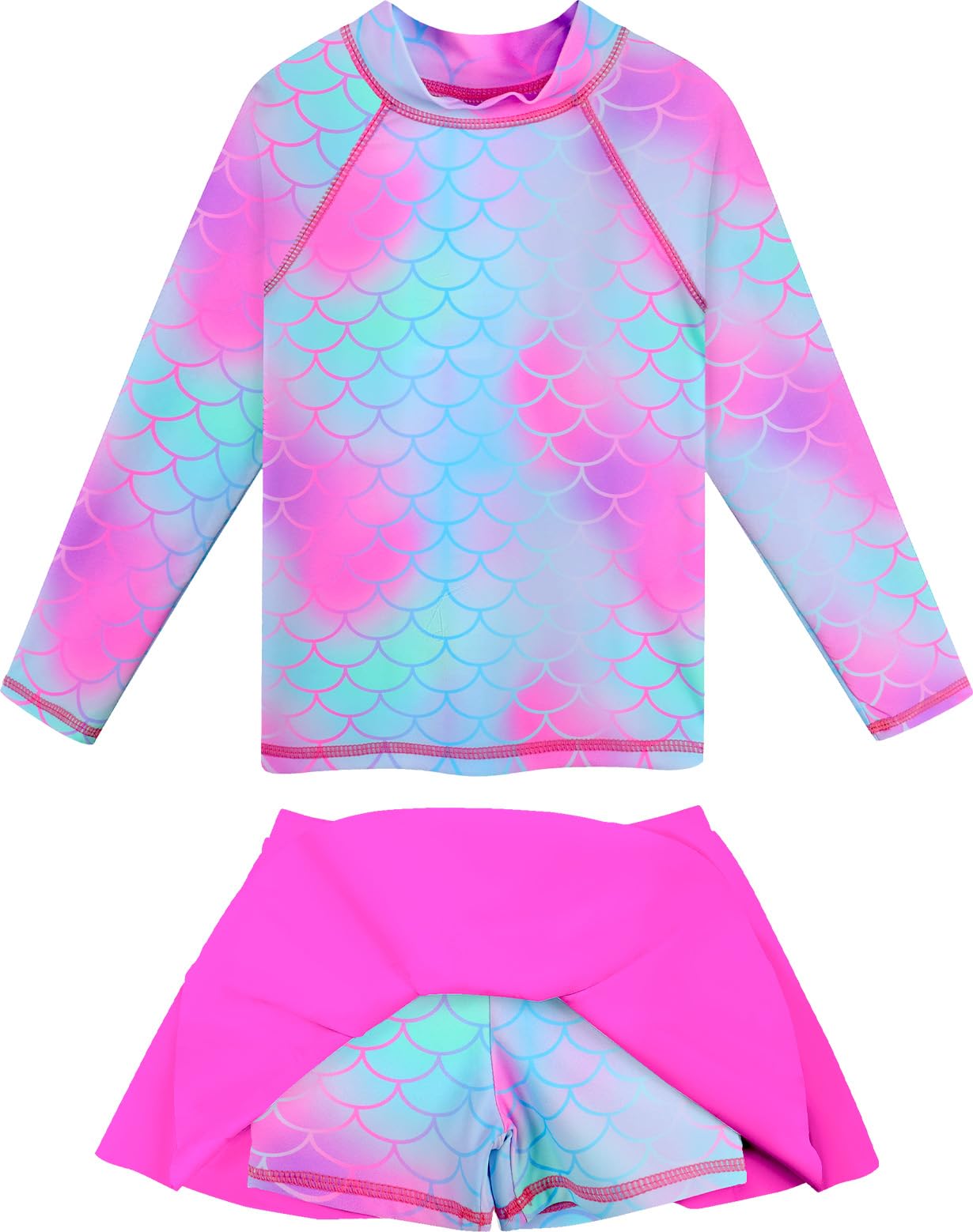 BAOHULU Girls Two-Piece Swimsuits Long Sleeve Rash Guard Bathing Suit 2-14Y