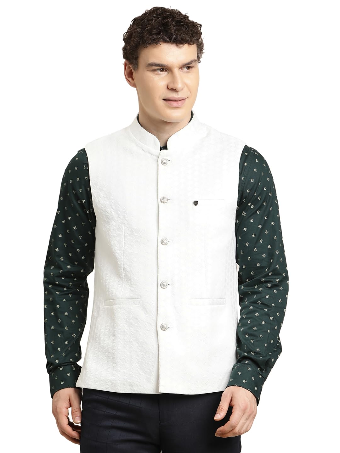 turtle Men White Polyester Self Design Formal Nehru Jacket||Ethnic jacket-picture-11