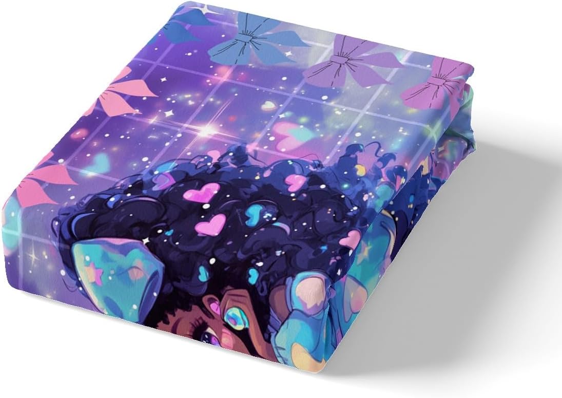 Cute Girl American Duvet Cover Twin for Kids Girls Teens,Watercolor Starry Sky 2 Pieces Duvet Cover,Cute Bowknots Princess Style Soft Comforter Cover (Not Comforter),Romantic Purple Quilt Cover