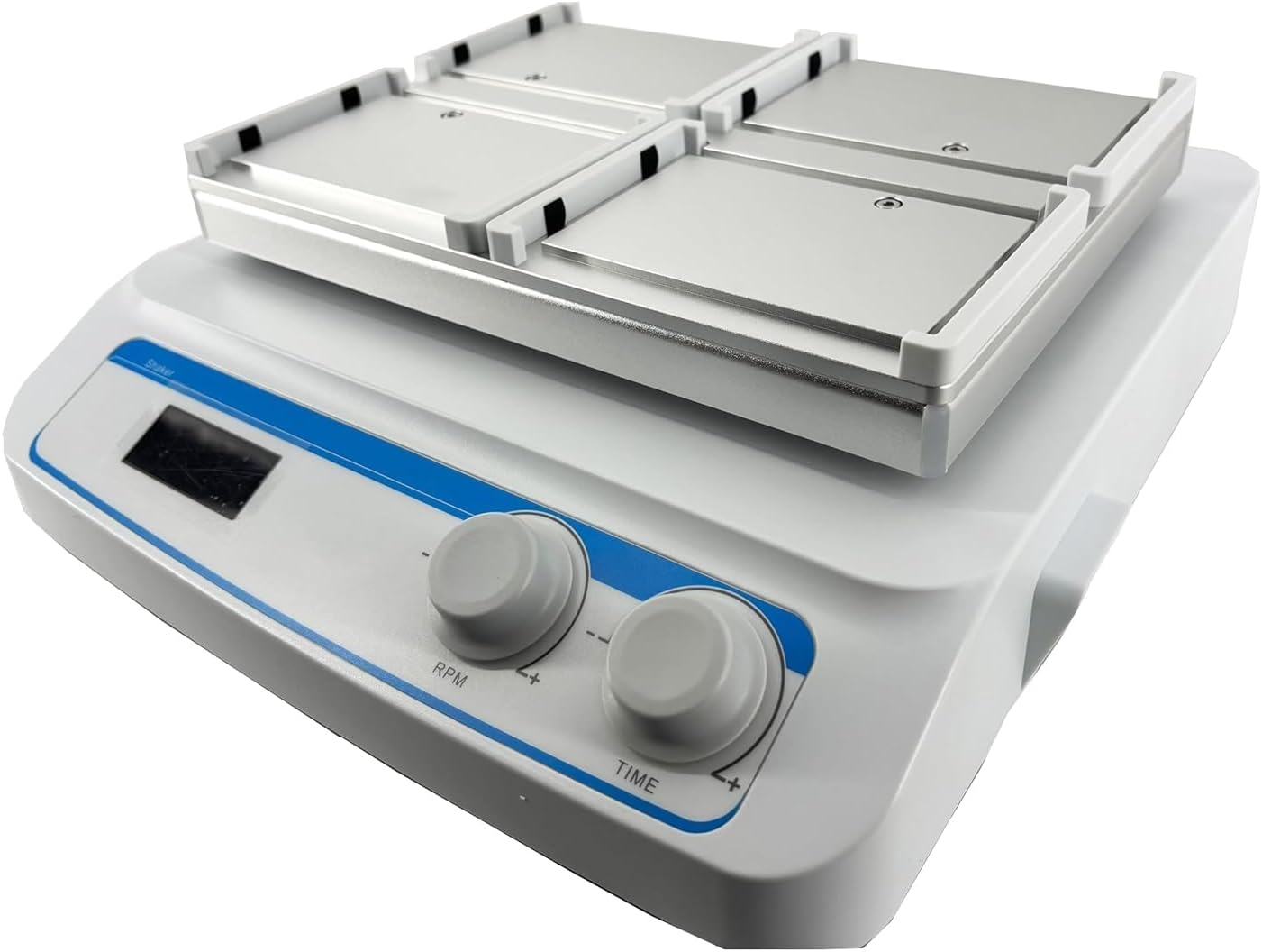 Microplate Oscillator Lab Micro-Plate Shaker with Amplitude(mm) 3 Speed Range(RPM) 100-1600 4pcs Microplates Sample Volume Time Set Range 99h59min DC Brushless Motor