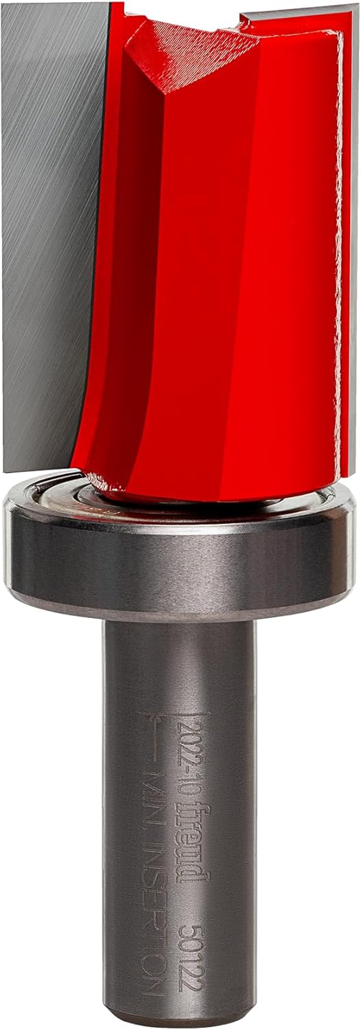 Freud 1-1/8" (Dia.) Top Bearing Flush Trim Bit with 1/2" Shank (50-122) , Red