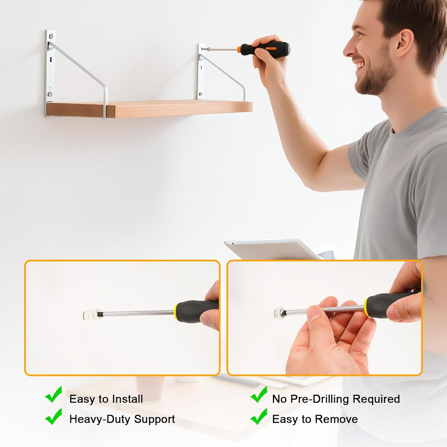 KURUI 140Pcs #8 Self Drilling Drywall Anchors with Screws Kit, Heavy Duty Dry Wall Anchors for Hanging Sheetrock, 50 Self-Tapping Plastic Drywall Hangers 50 Sheet Rock Screws, Mounting Hardware -75LB