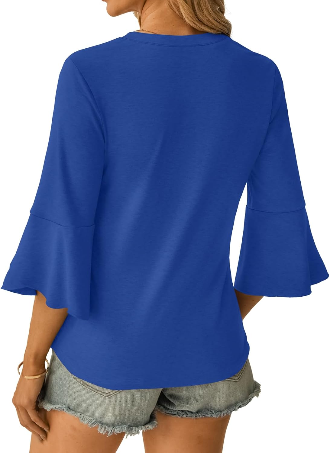 Women's Blouses Ruffle 3/4 Sleeve Dressy Top V Neck Casual Tunic Blouses Business Shirts S-XXL - Image 6