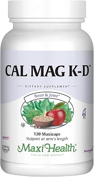 Maxi Health Men and Women 500 mg Calcium Supplement with Vitamin D3 2000 IU, Magnesium 250 mg and Vitamin K2 150 mcg - Bone, Teeth and Joint Support - 120 Capsules