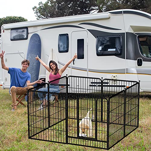 Dog Playpen Fence For Outdoor Rustproof 31.5" Tall - Pet Play Pen For Puppy Small Mudium Large Dogs -Foldable Portable Indoor Heavy Duty Walk Through Door 8 Panels #TOP6