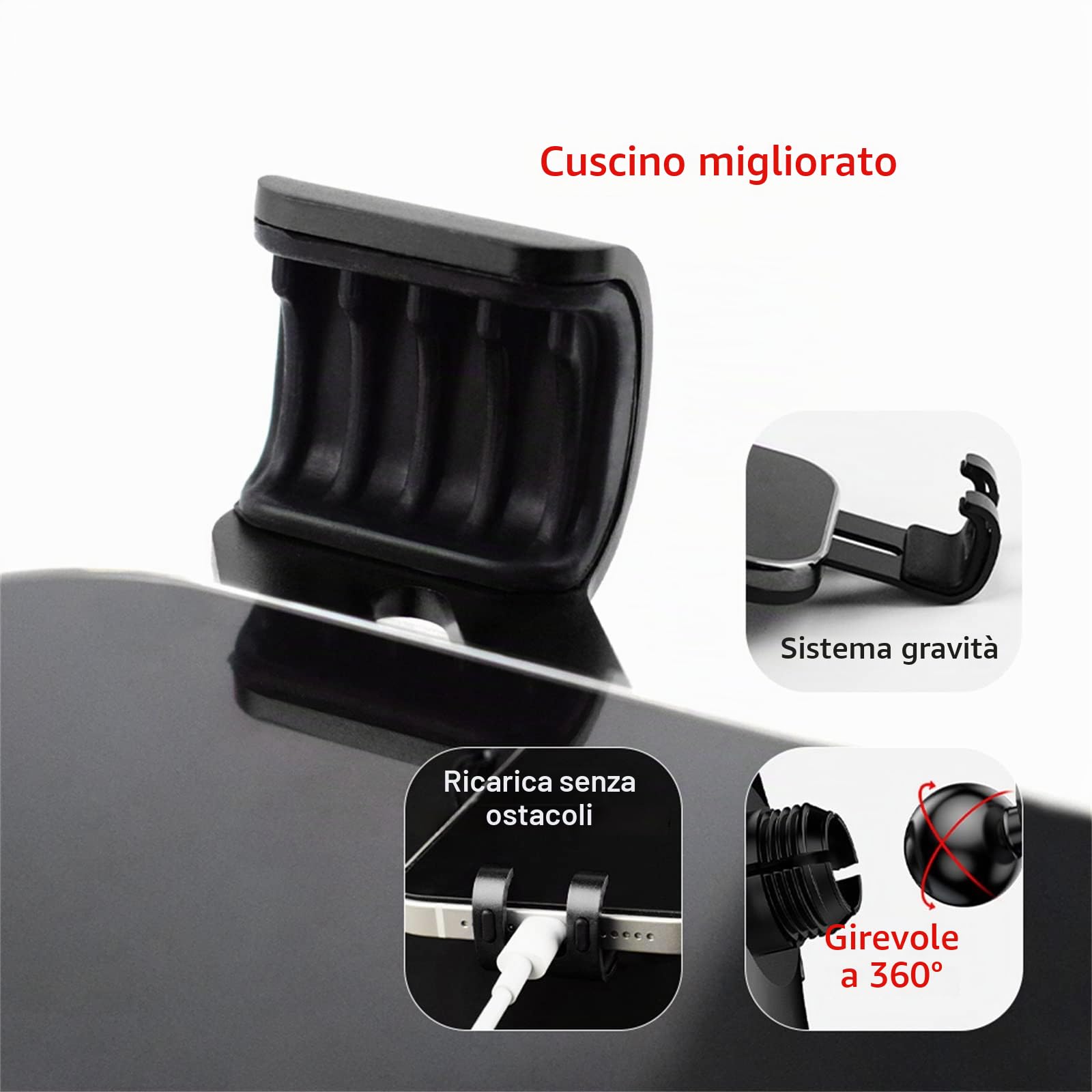 KUNGKIC Supporto per telefono auto Supporto regolabile per telefono auto compatibile con Mini Cooper R50 R52 R53 Accessori interni 360°Rotazione in lega di zinco ABS (nero)