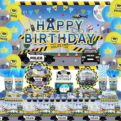 Décorations de fête d'anniversaire sur le thème de la police pour éviter la casse