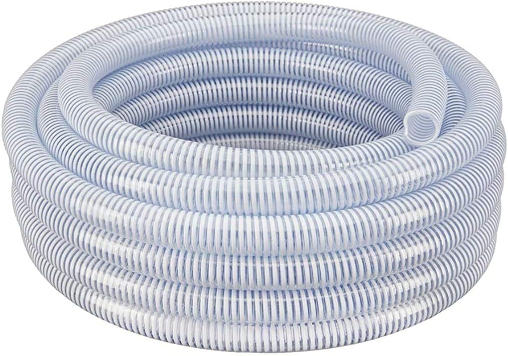 Flexible PVC Clear with White Helix Suction and Discharge Hose (1-1/2" dia x 50 ft)