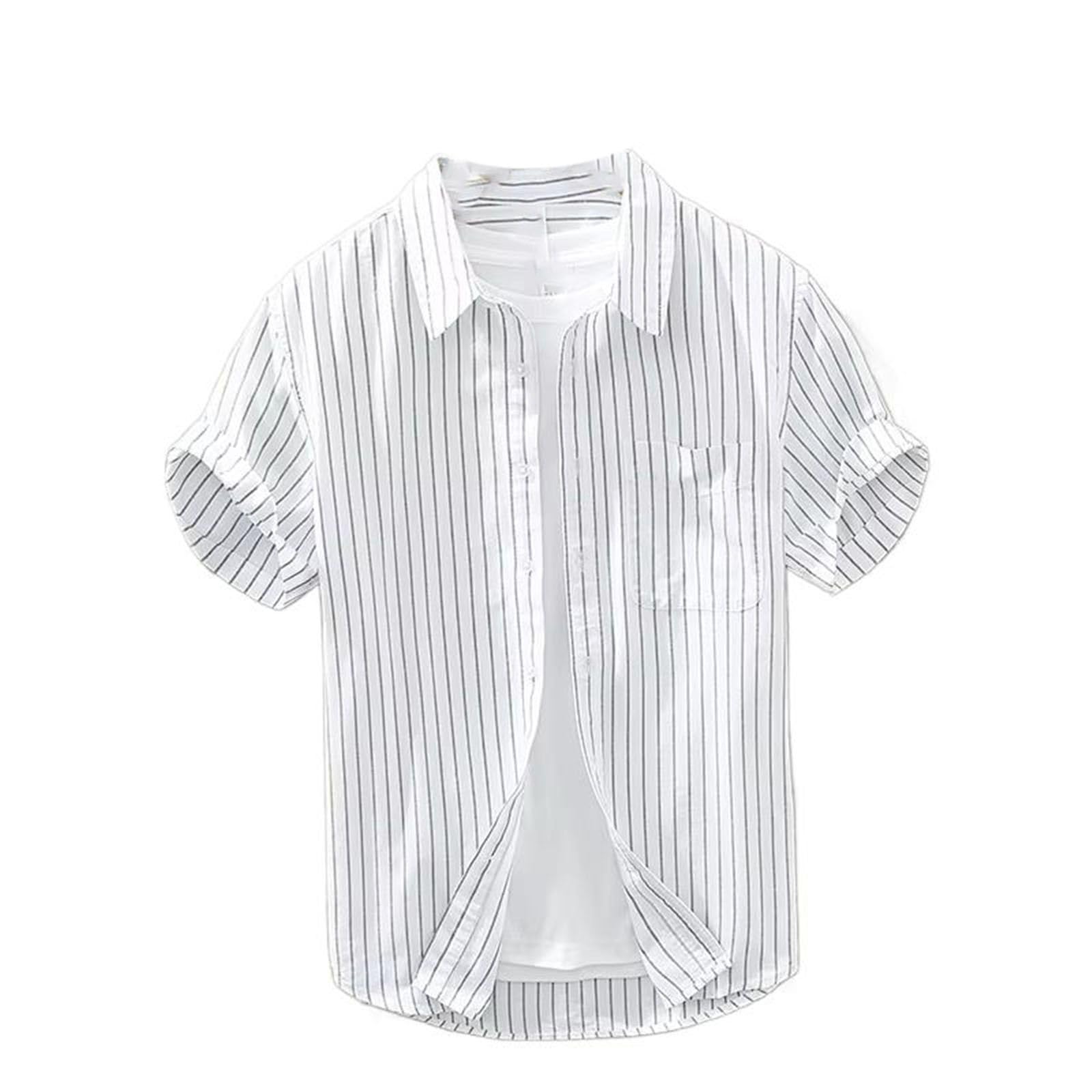 Camicetta da Uomo a Righe a Taglio Slim con Colletto abbattuto, Top Casual da Spiaggia per Vacanze estive