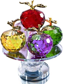 QFkris 5.1inches Height, 5 Colors Crystal Faceted Apples Ornament, Glass Apple Figurines Collectibles with Rotatable Base for Home Table Decor