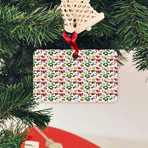 Ambesonne Christmas Flat Ornament, Celebration Of Xmas Garland Candy Cane Snowman Mistletoe Tree Ornaments, Rectangle Aluminum Semi Gloss Hanging Decor Tree Decoration, 2" X 3", Multicolor #TOP2