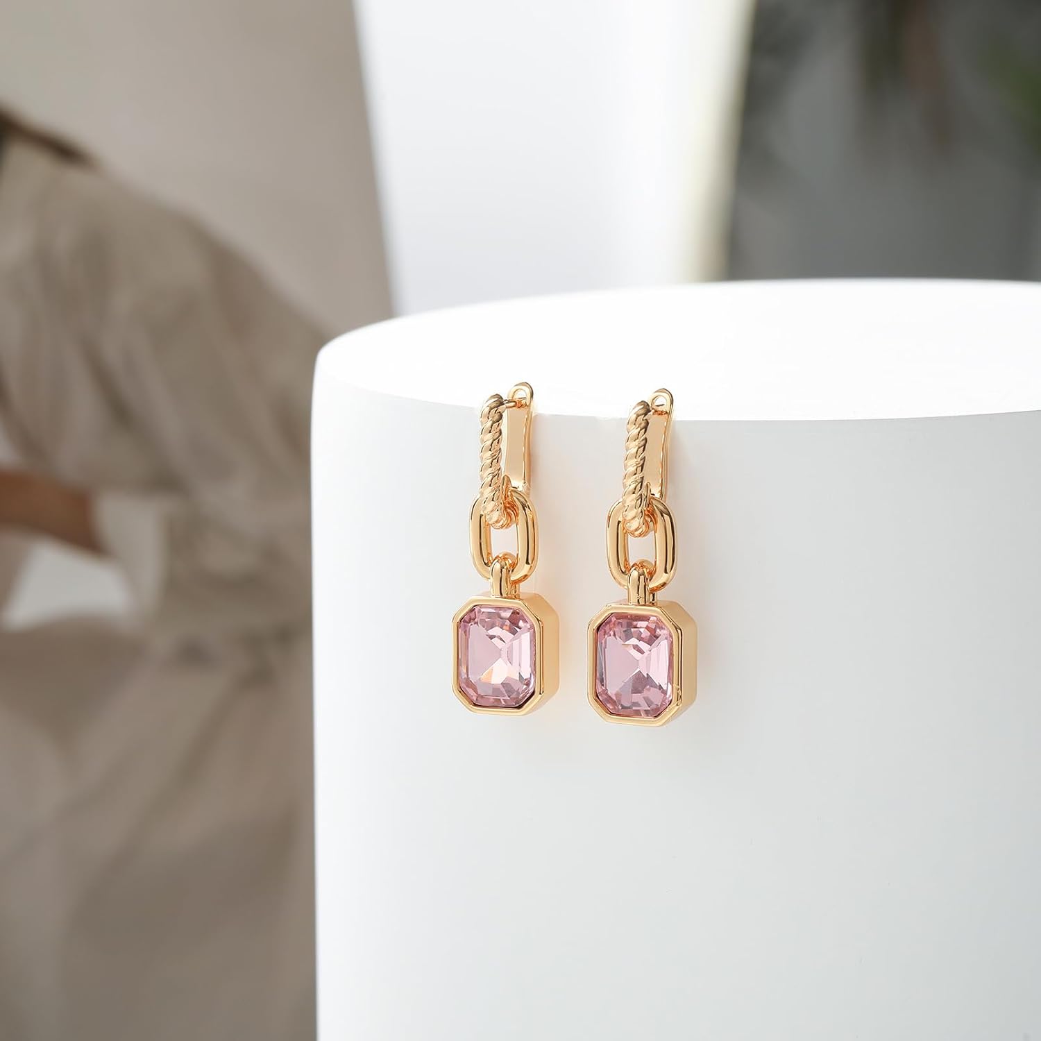 Mesovor Gold Crystal Hoop Earrings for Women Trendy, 18K Gold Plated Hoop Earrings | Emerald Green Black Crystal Dangling Earrings Jewelry Gift for Mother Wife - Image 6