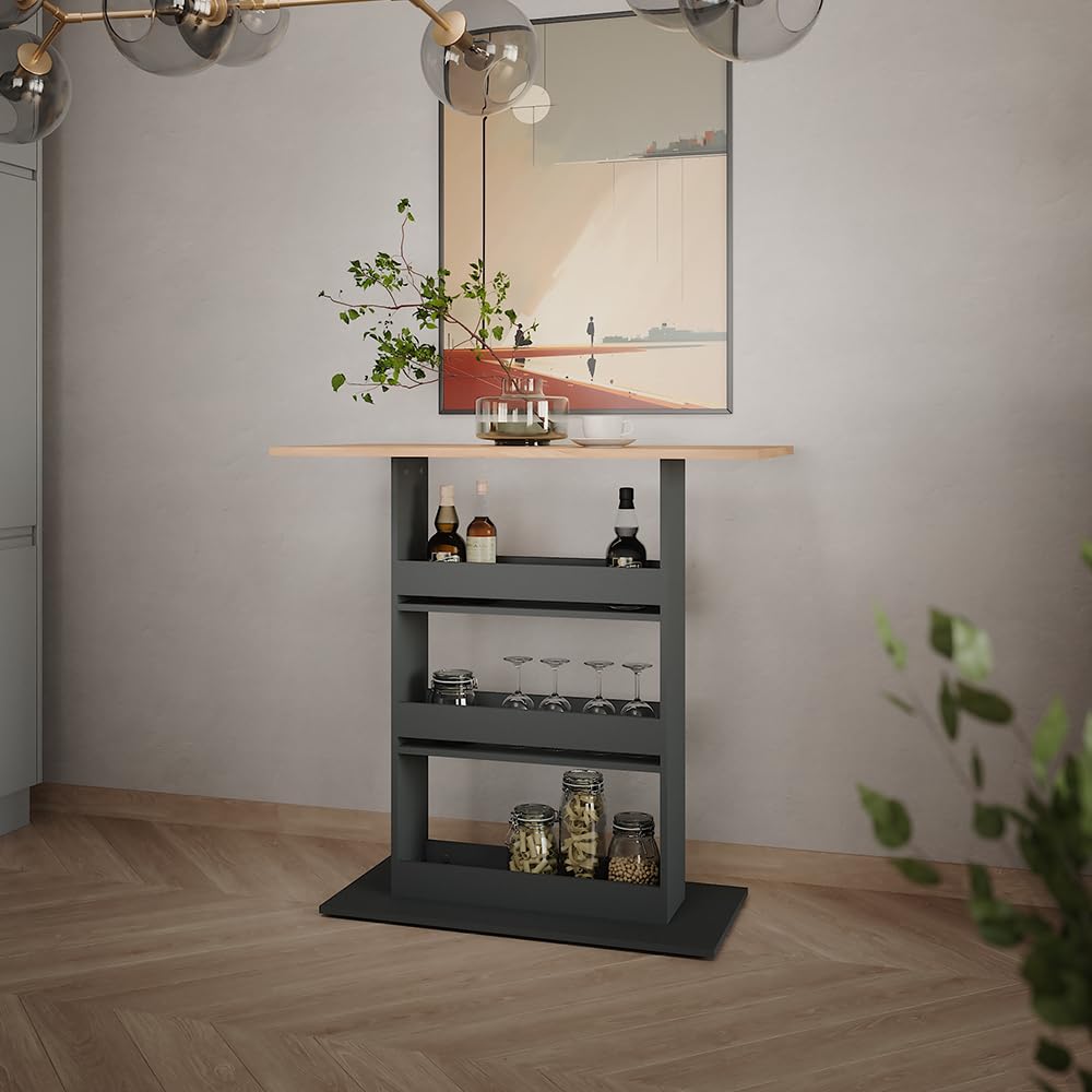 Vicco Tavolo da bar Repose, Rovere dorato/antracite, 110 x 55 cm, con scaffale aperto per riporre utensili da cucina