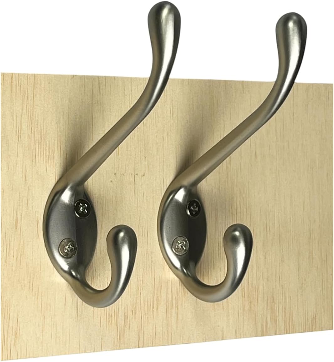 QCAA Premium Quality Heavy Duty Bigger Coat and Hat Hook Hanger, 5", Zinc Die Cast, Brushed Satin Nickel, 10 Pack, Made in Taiwan