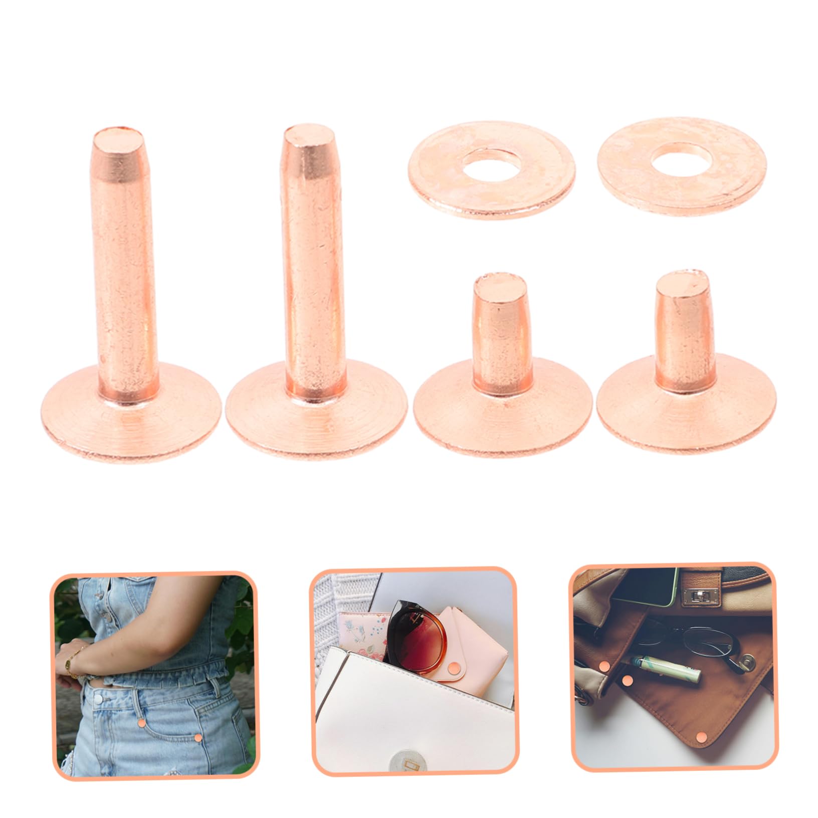 VILLCASE 154piezas Clavos de Cobre Remaches Redondos de Metal para Cuero Kit de Remaches Metálicos para Manualidades Clavos para Bolsos Punk Uso Cinturones de Cuero y Zapatos