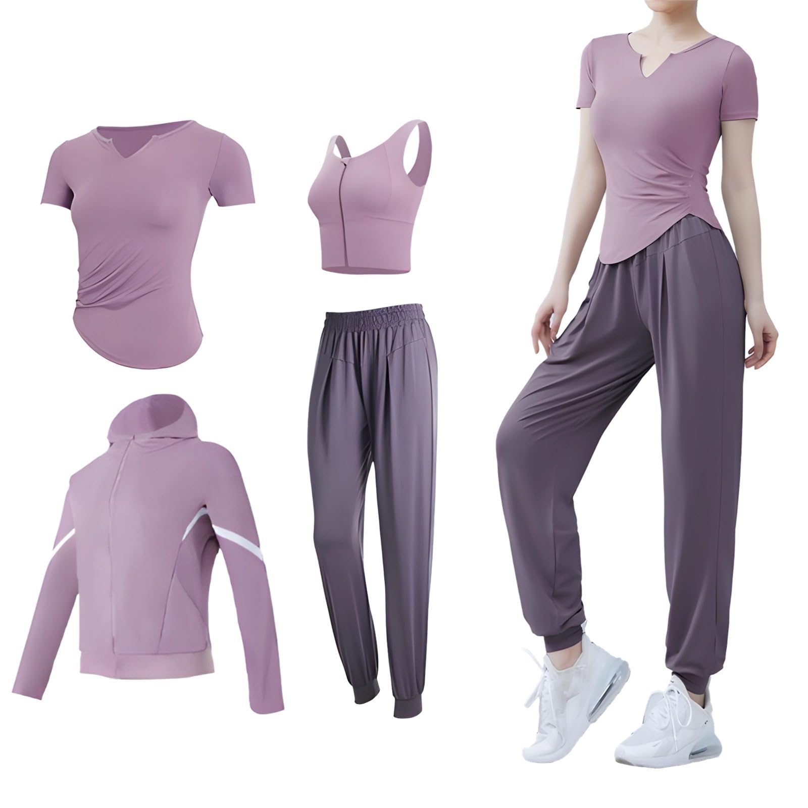 Ensemble d'entraînement 4 pièces en polyester-élasthanne stretch taille haute - 6