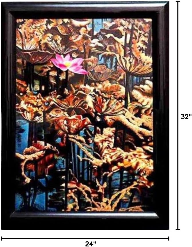 Vietnamese Lacquer Paintings - 24" x 32" Lotus - LPB002