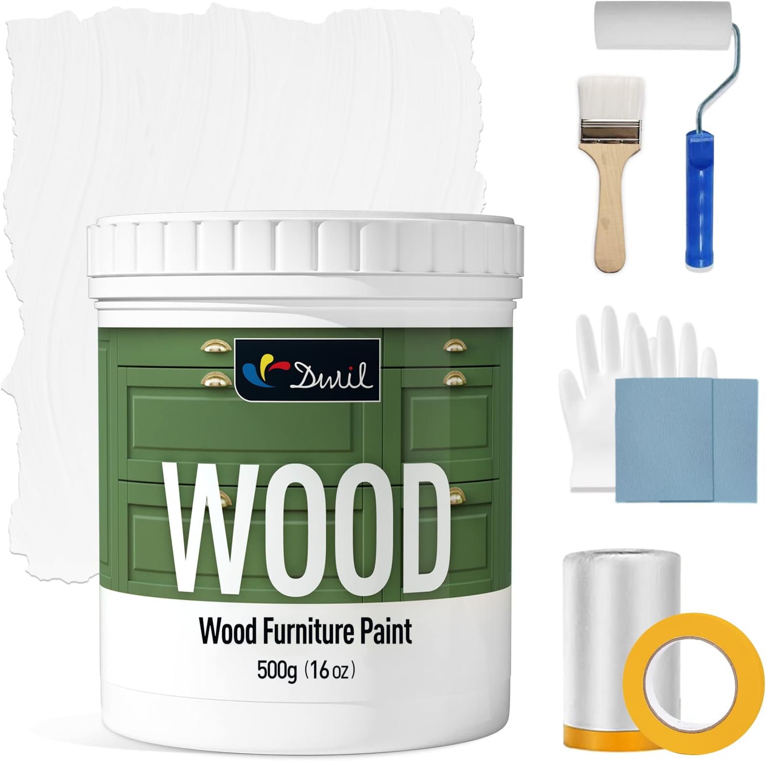 DWIL Matte Finish Furniture Paint - 16 Oz All-in-One Kit for Cabinets, Doors, Tables, and Dressers Refinishing - Water-Based, Non-Toxic & Odorless, Easy to Apply(White)