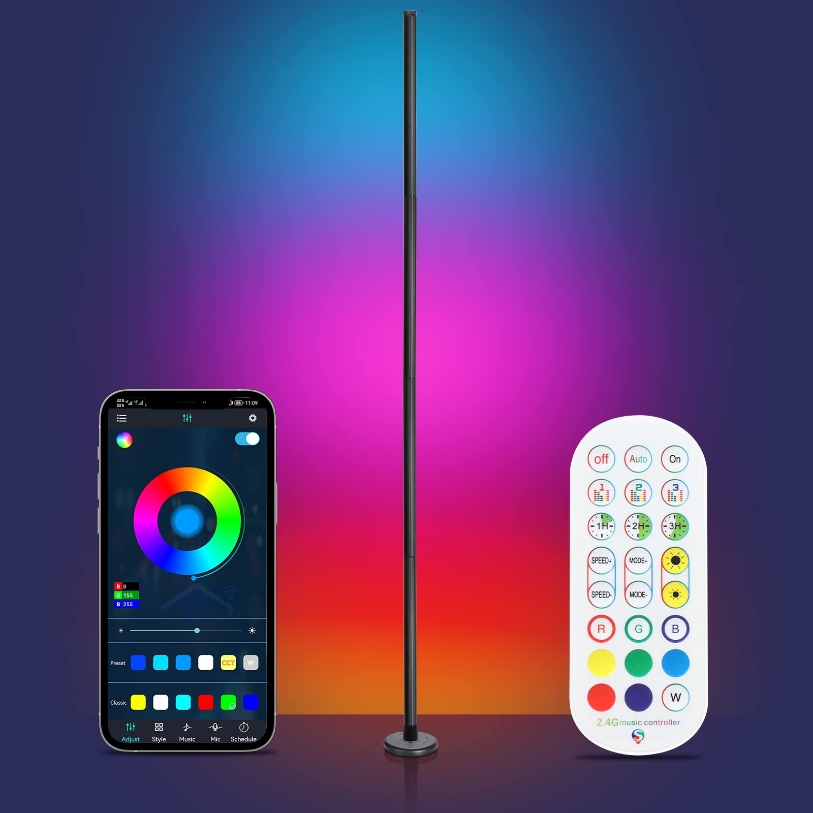 Smart Floor Lamp, Modern Floor Lamp with Music Sync, 360 Kinds Color Scene Modes RGBIC LED Floor Lamp Works for Bedroom, Living Room, Gaming Room