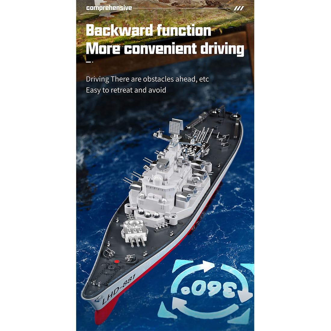YUTT Bateaux RC pour adultes, LHD-881 1/390 2.4G RC électrique haute fréquence modèle de cuirassé à double moteur