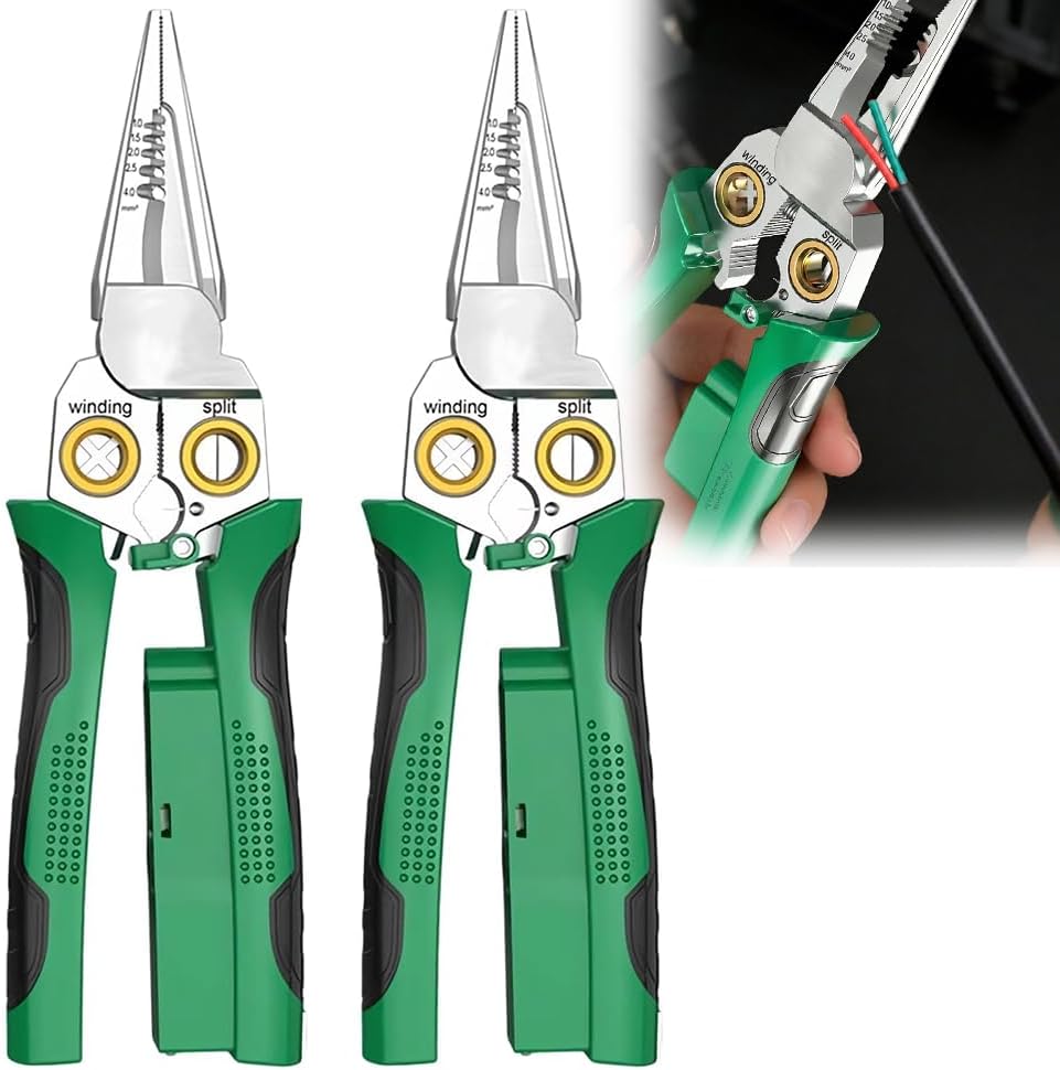 2026 Upgrade 8 in 1 Wire Stripper & Voltage Tester, Multi-Function Electrician Tools for Cutting/Crimping, All-in-One Wire Stripper Tool for Circuit Repair & Professional Electrician Use (2pcs)