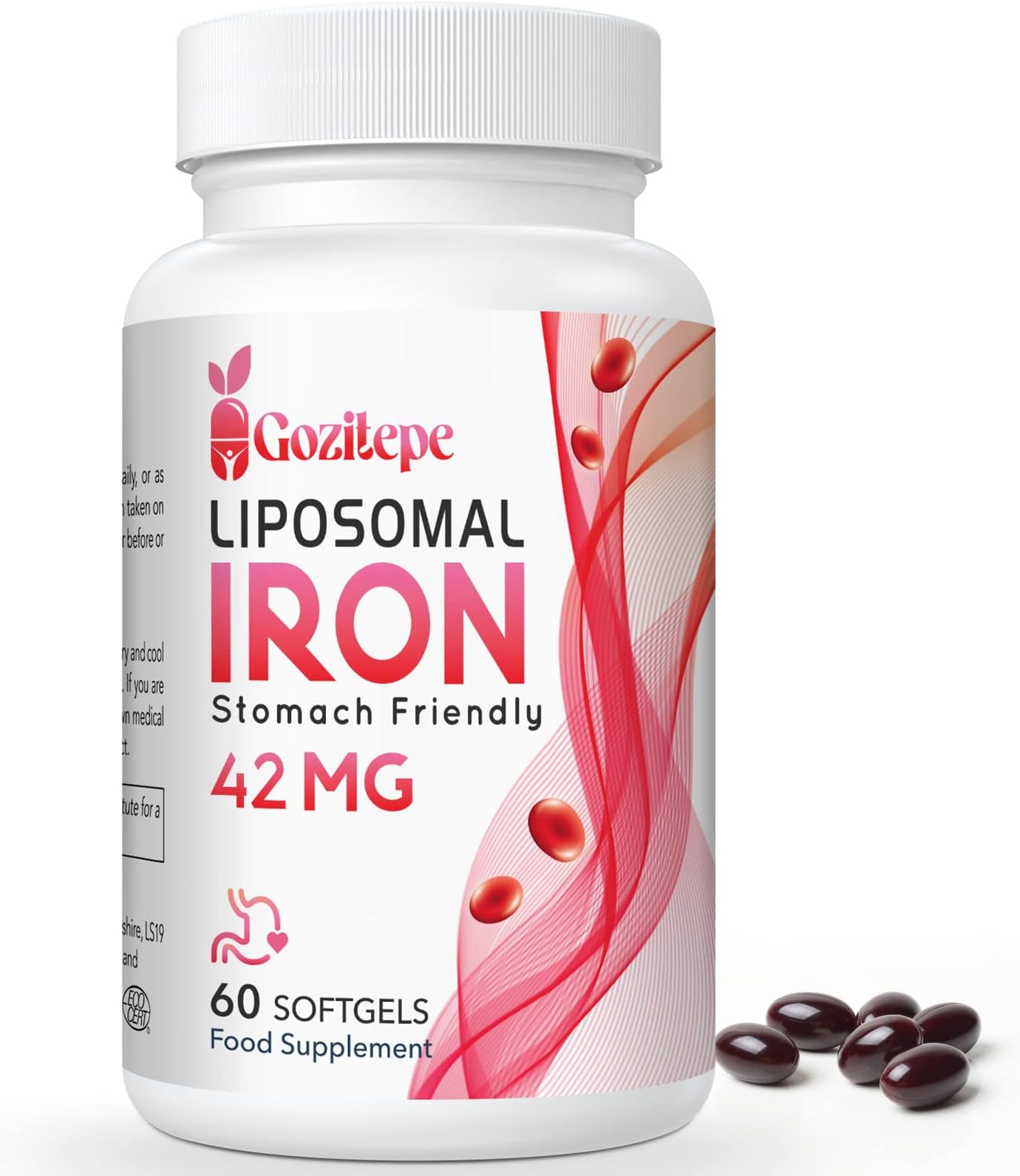 Liposomal Iron Supplement (as Ferrous Sulfate) with Folic Acid 400mcg and Vitamin B12 10mcg, Increase Iron Levels for Adults, Superior Absorbed and Stomach Friendly (60 Count (Pack of 1))