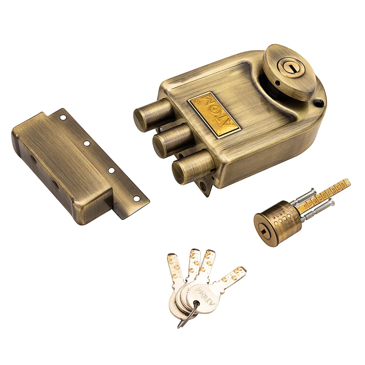 Atom Tri Bolt Main Door Lock with 4 Reversible Brass Keys | Brass Antique Finish, 12 x 9.5 x 3 cm | Heavy Duty Deadbolt Door Lock, Best Suitable for Double & Single Doors and Can Be Operated from Both Sides of Door, ML003 (B097DP1X82) Amazon Price History, Amazon Price Tracker