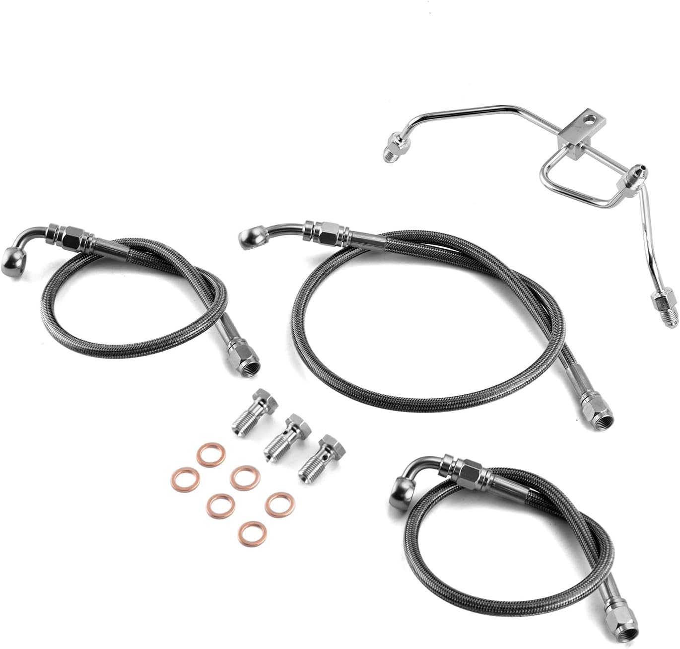 Mofun 50" Extended Length Non-ABS Hydraulic Front Brake Line Kit Stainless Steel Compatible with Harley Dyna Fat Bob FXDF FXDFSE Low Rider 2009-2017, Fit 12"-14" Handlebar Black