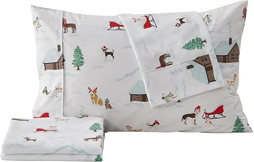 Miniatura 6 de Great Bay Home Juego de sábanas de microfibra ultrasuave con estampado navideño, resistentes a la decoloración, tamaño individual, motivo cachorros