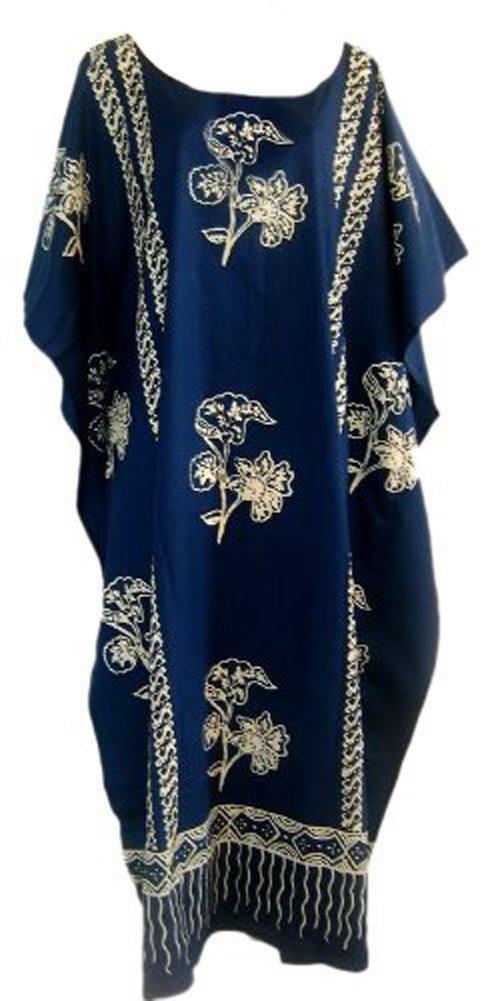 Vestido caftán de algodón con caída fluida estilo Java talla grande azul original 2