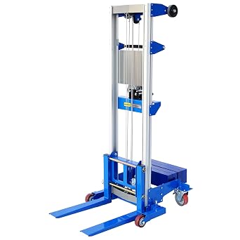 Material Lift Winch Stacker, 350 lbs Capacity, 142" Lift Height, Counterbalance Hand Winch Lift Truck, Material Lifts for Warehouse, Factory, Library, 46"L x 43"W