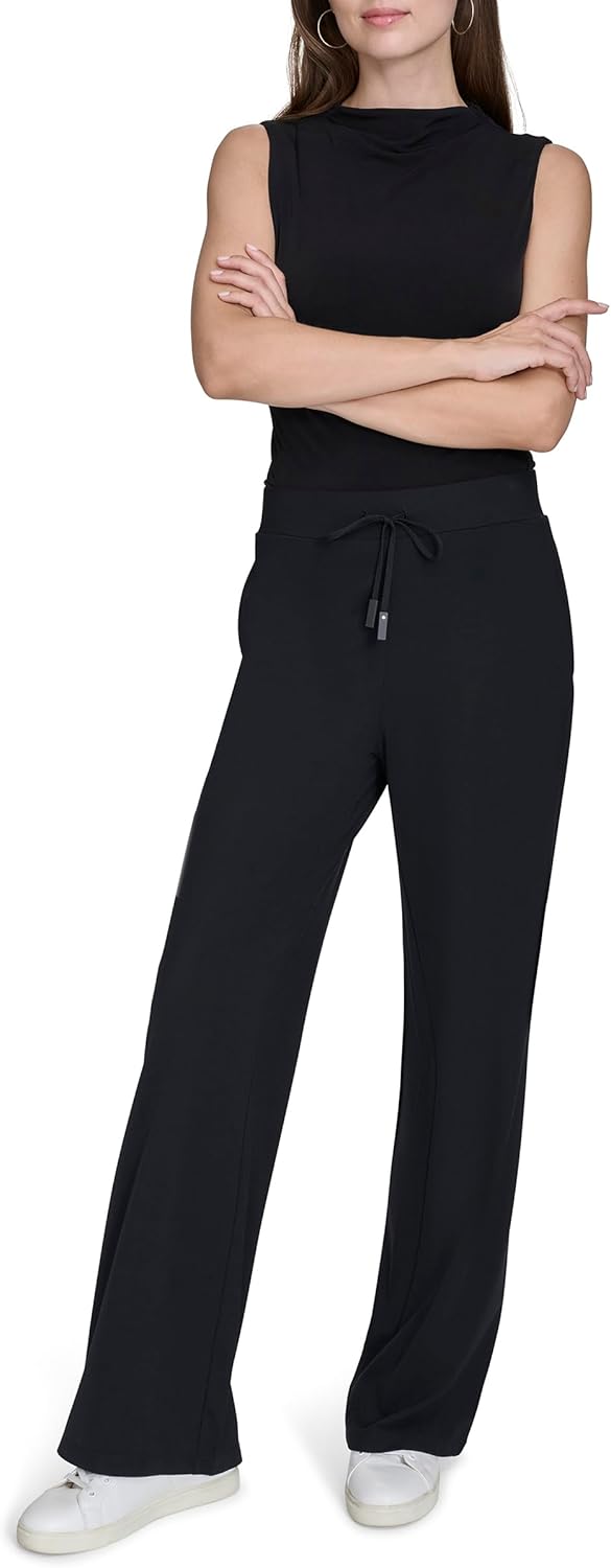 H Halston Womens Long Wide Leg Drawstring Sweatpants