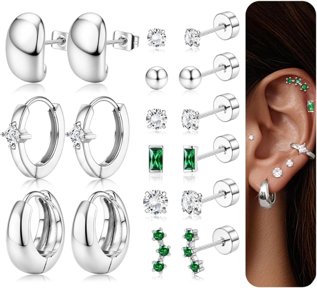 Fansilver Hypoallergenic Flat Back Gold Earrings for Women-14k Gold Surgical Stainless Steel Stud Hoop Earrings for Sensitive Ears Dainty Small Huggie Hoops Cartilage Earring Stacks