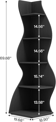 Miniatura 3 de Tribesigns - Estantería esquinera pequeña y elegante, librero moderno de 5 niveles, forma única, para almacenamiento, soporte para plantas para sala