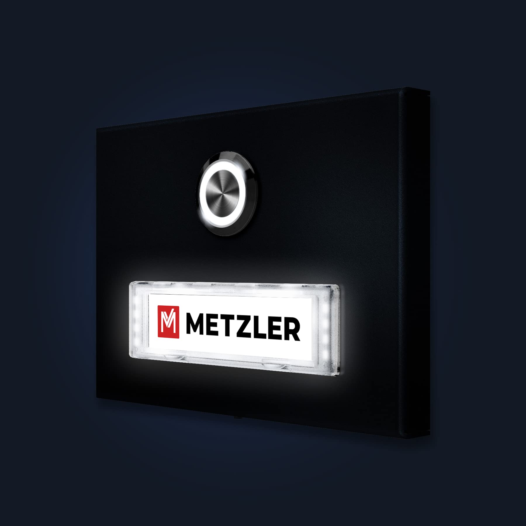 Metzler Aufputz Türklingel in Anthrazit - Klingel aus Edelstahl mit austauschbarem Namensschild - Pulverbeschichtet in Anthrazit RAL 7016 - Namensschild & Klingeltaster mit LED Beleuchtung