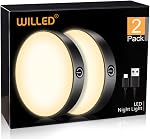 WILLED Dimmable Touch Light Buit-in 1000mAh Large Battery Rechargeable LED Tap Lights | Magnet Stick on Closet Light | Portable LED Puck Night Lights for Cabinet, Wardrobe, Counter, Kitchen, Bedroom