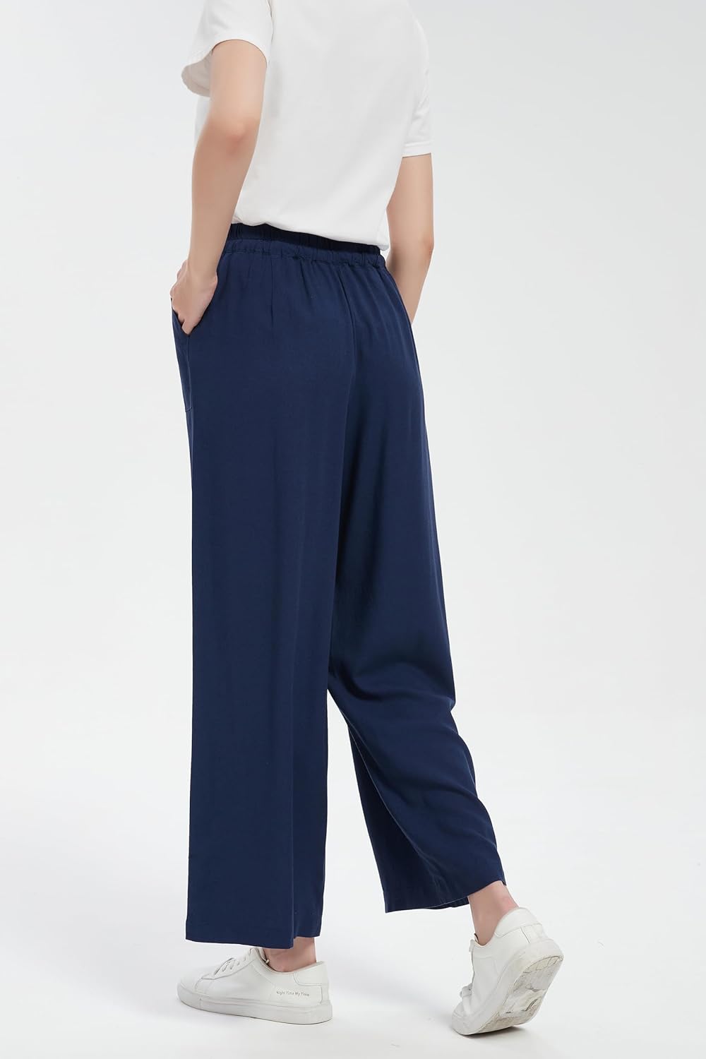 Tronjori Women Linen Blend Palazzo Pants Summer Boho Wide Leg High Waist Casual Lounge Pant with Drawstring - Image 5