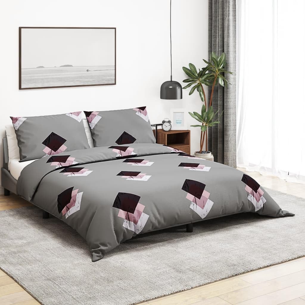 Ensemble de housse de couette gris 225x220 cm coton pour lit de maison
