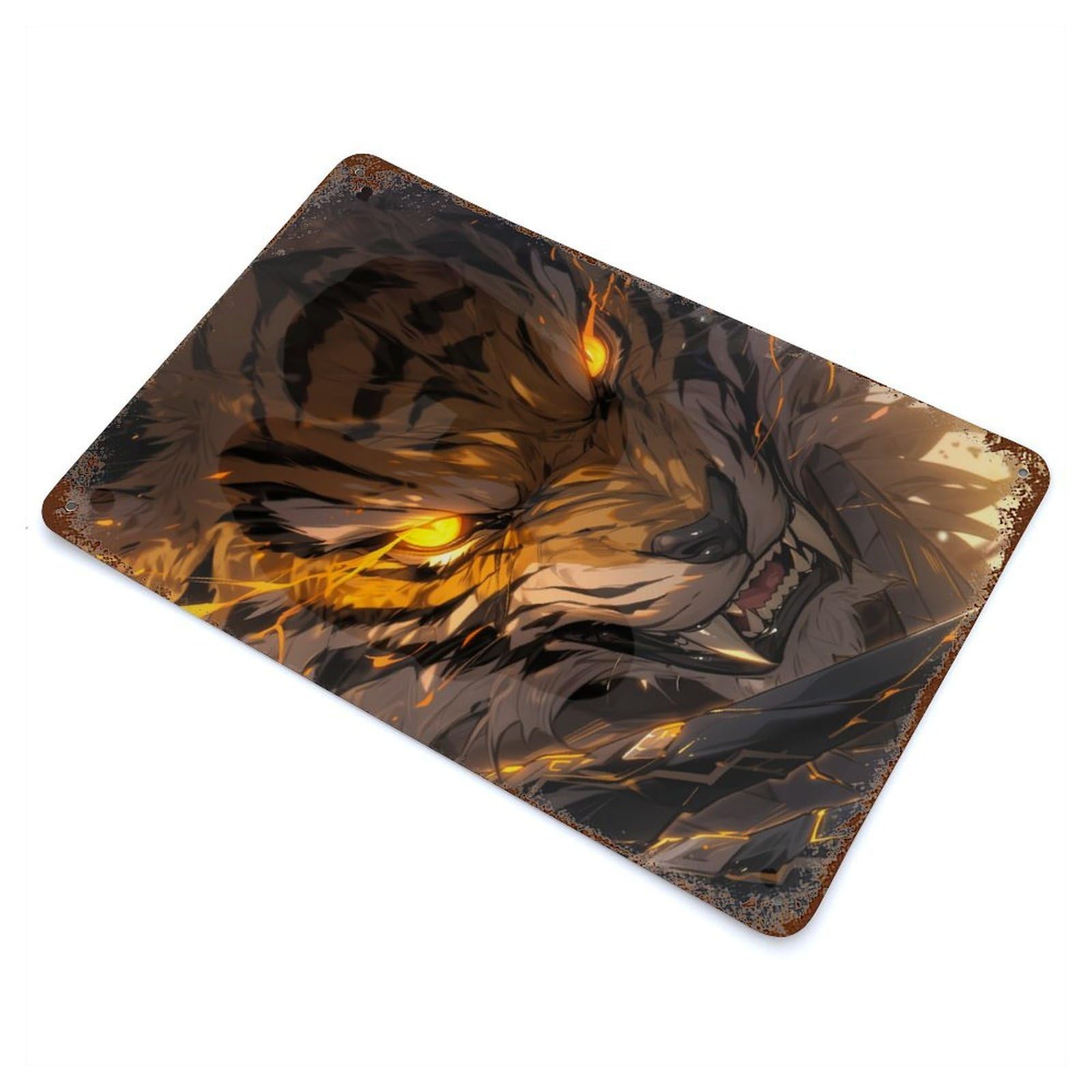 Anime Tiger Glowing Eyes Decorative Tin Sign 11.8"x7.9", Ideal for Cafe, Home Bar And Lounge Decor