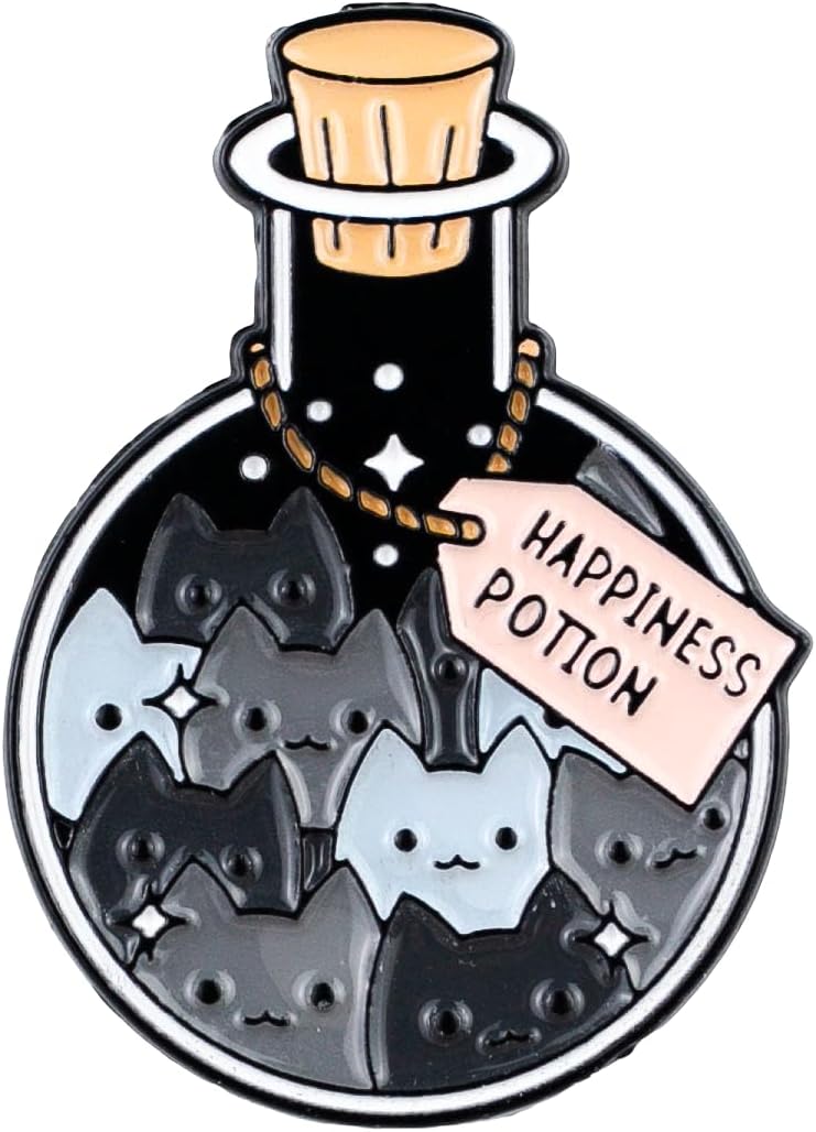 Cat Lover Happiness Potion Enamel Pin, Cute Black Cats Happiness Potion Bottle Pin Brooch, Magical Aesthetic Kittens Bottle Badge Brooch, Cute Witchy Badges For Cat Mom Mama Animal Lover Pet Owner, Kawaii Gothic Kitten Jewelry Accessories