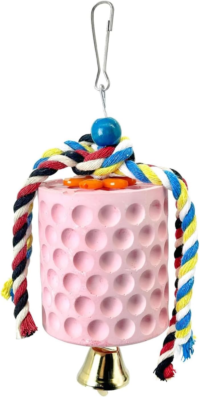 Yitaocity Large Bird Beak Grinding Calcium Stone, Parrot Chew Toys with Bells, Chicken Coop Accessories, Cage Toys for Cockatiel Parakeet Parrot Budgies Rat Hamster Rabbit Bunny African Grey (Pink)