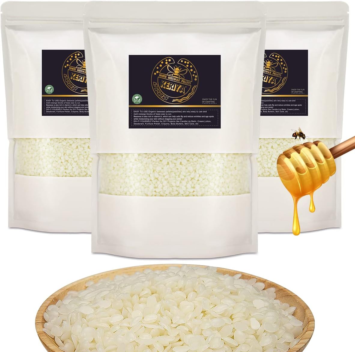 KERIYA 6Pound Natural White Beeswax Bulk for Homemade DIY